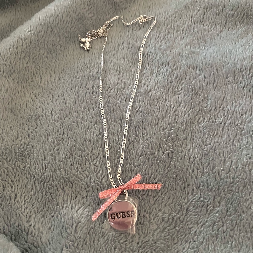 Guess Silver Sparkly Bow Necklace